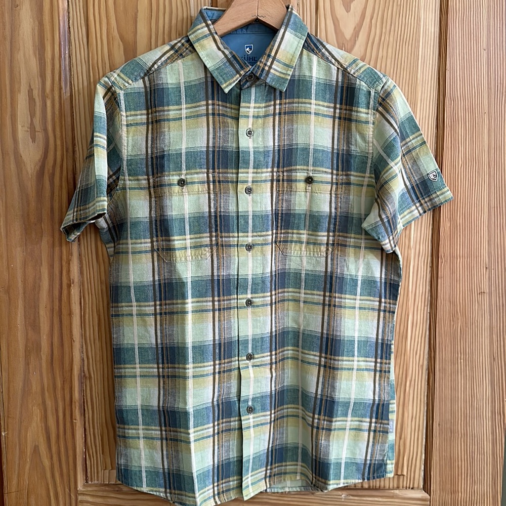 Kuhl Mens Short Sleeved Green Plaid Shirt Small